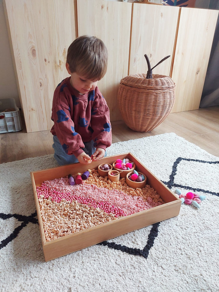 Duurzame houten speelspeelbakken en trays